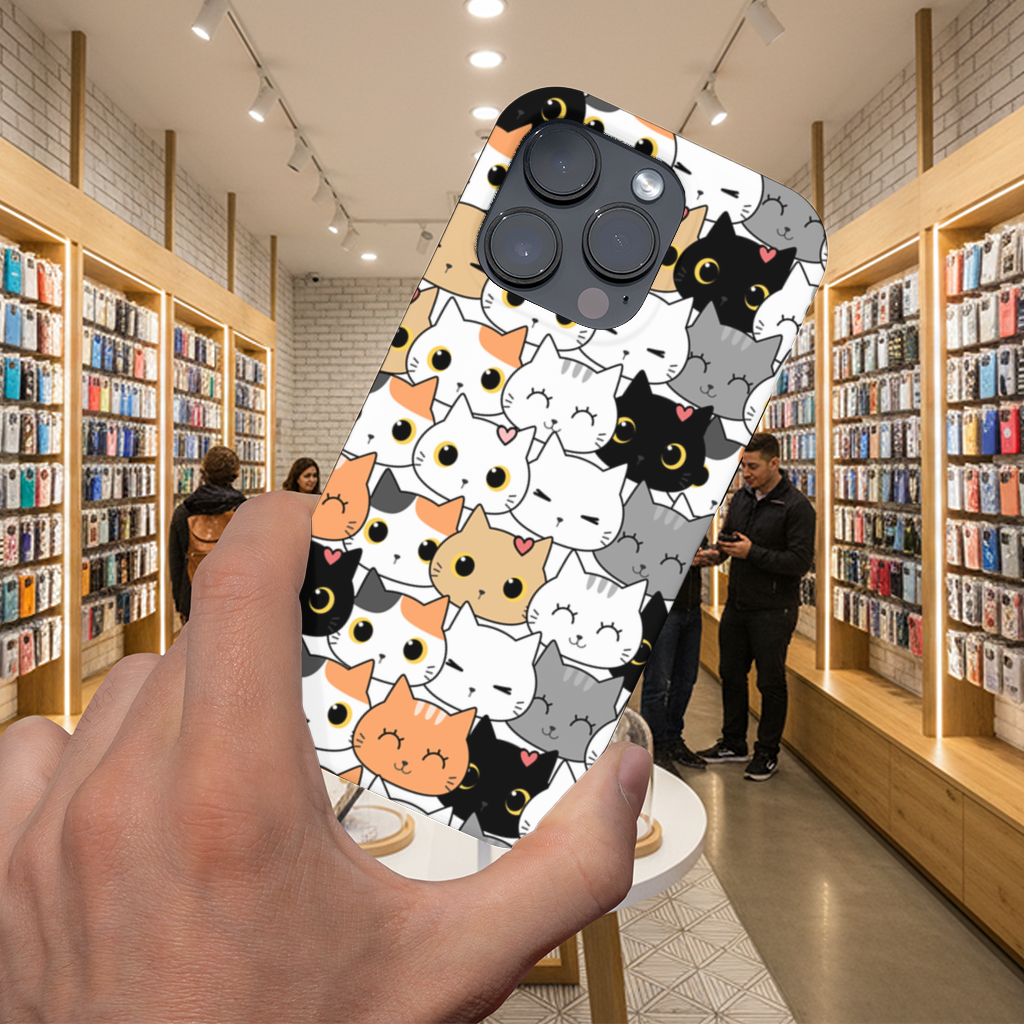 Colorful Cute Cat Faces Seamless Pattern iPhone 16 Pro and Pro Max Case