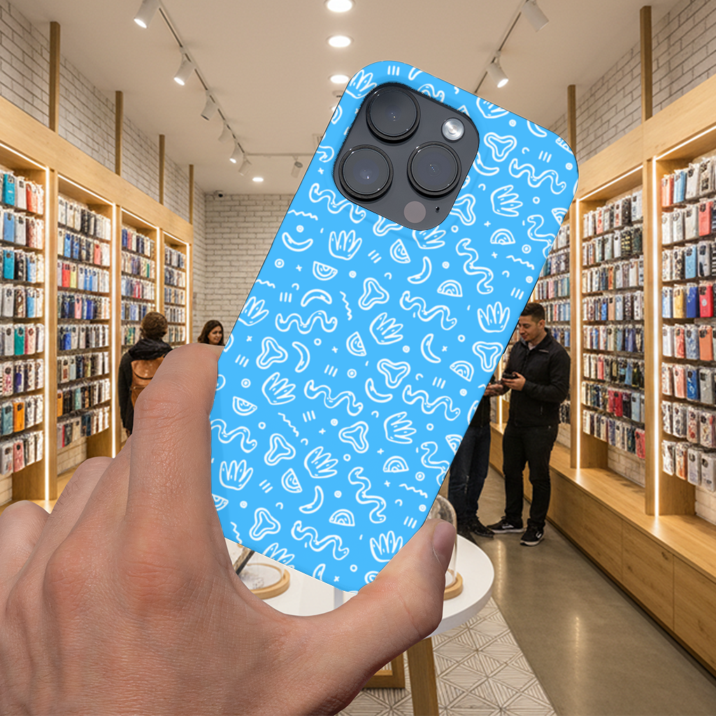 Blue Abstract Doodle iPhone 16 Pro and Pro Max Case