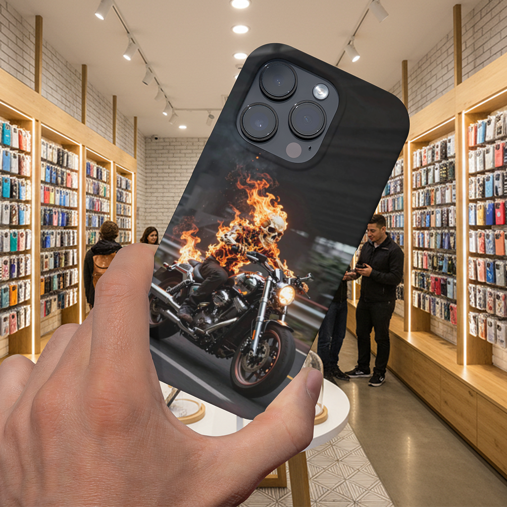 Flaming Skeleton Biker iPhone 16 Pro and Pro Max Case
