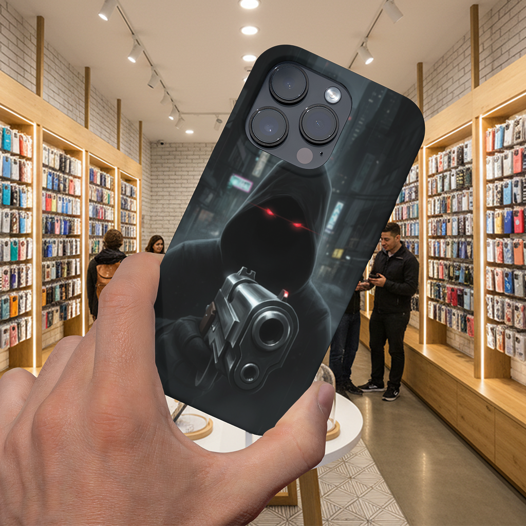 Cyberpunk Hooded Figure with Gun iPhone 16 Pro and Pro Max Case