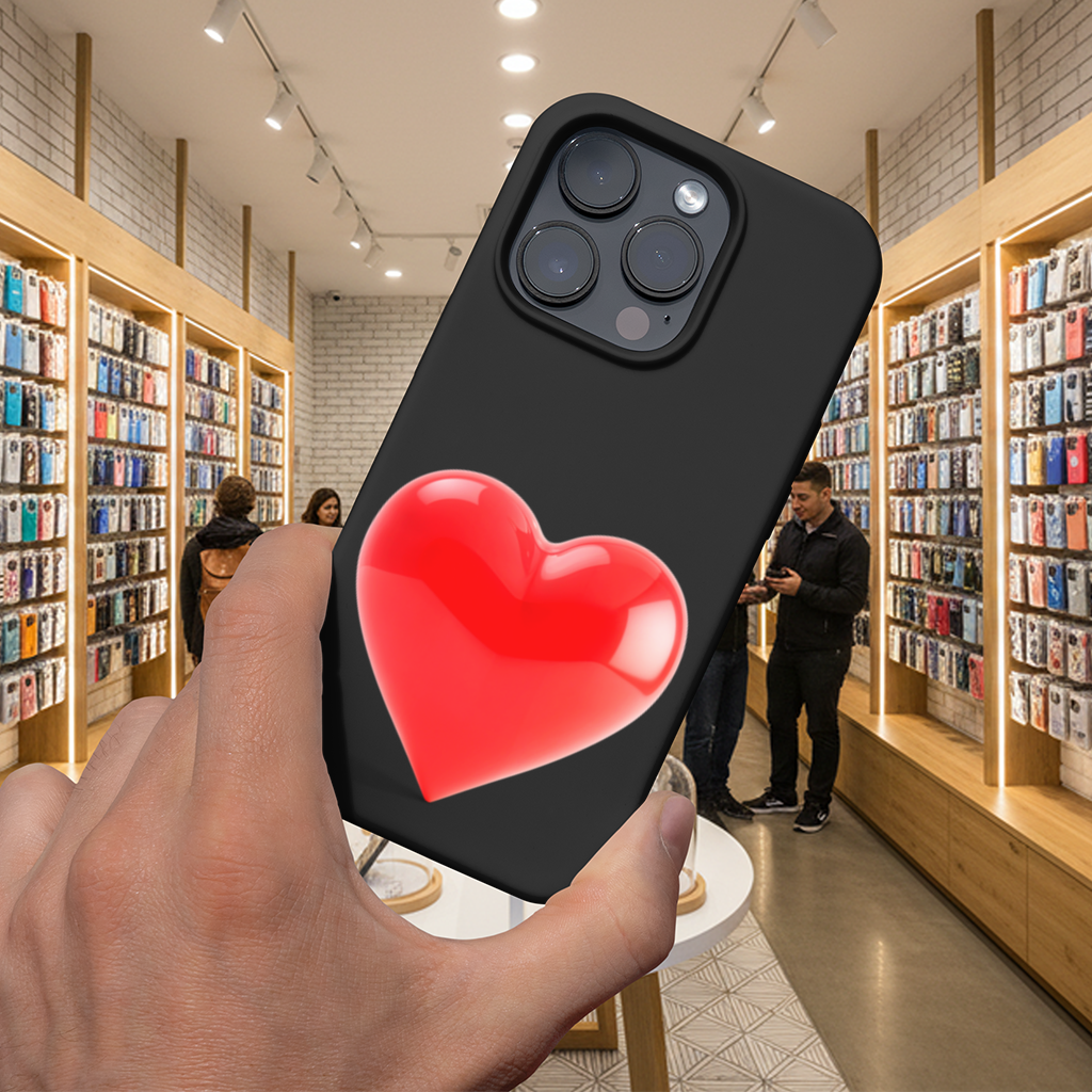 Glossy Red 3D Heart iPhone 16 Pro and Pro Max Case