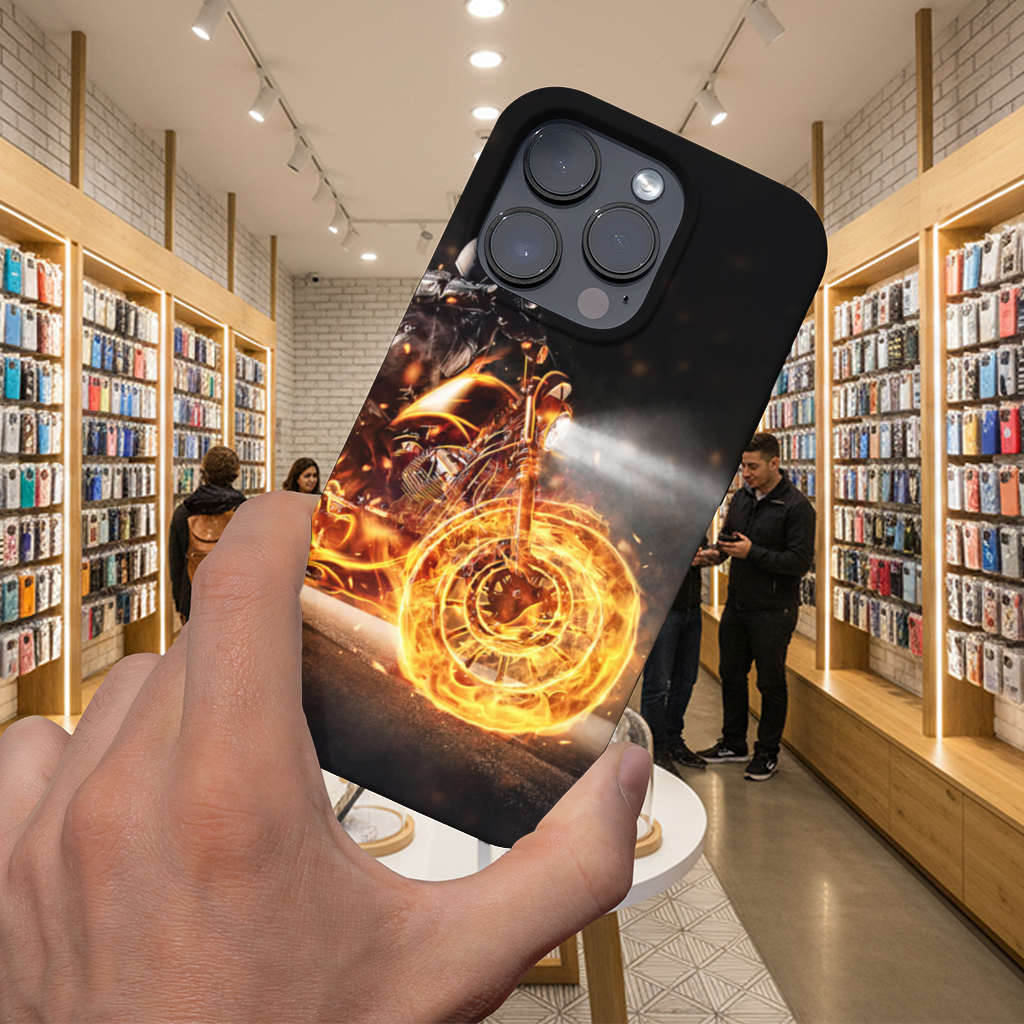 Flaming Motorcycle Rider Night iPhone 16 Pro and Pro Max Case