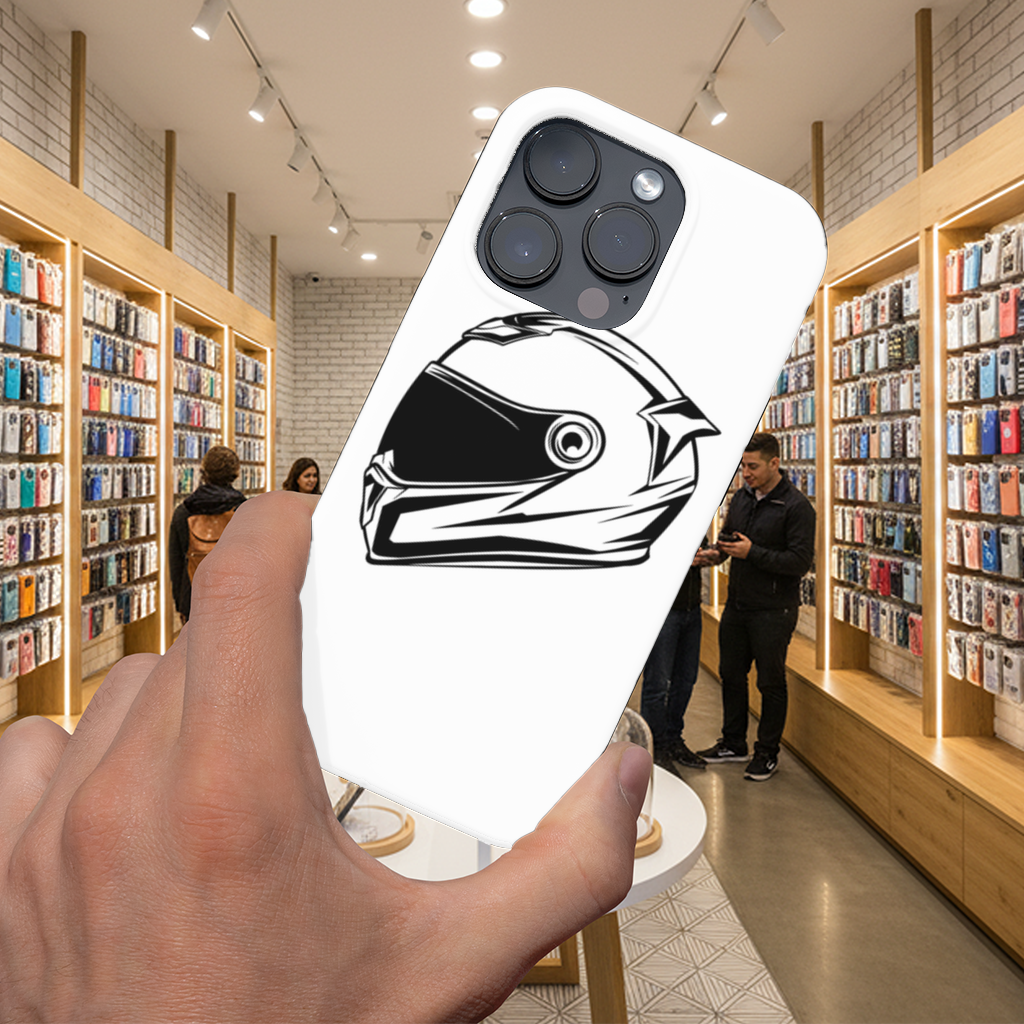 Monochrome Motorcycle Helmet iPhone 16 Pro and Pro Max Case