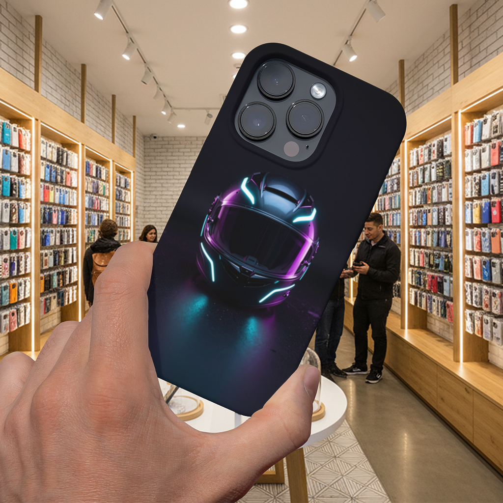 Minimalist Full Face Motorcycle Helmet iPhone 16 Pro and Pro Max Case