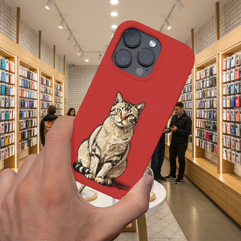 Newsprint Collage Tabby Cat on Red iPhone 16 Pro and Pro Max Case