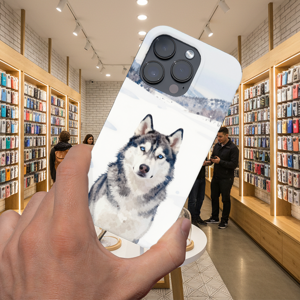 Watercolor Siberian Husky in Snowy Mountains iPhone 16 Pro and Pro Max Case