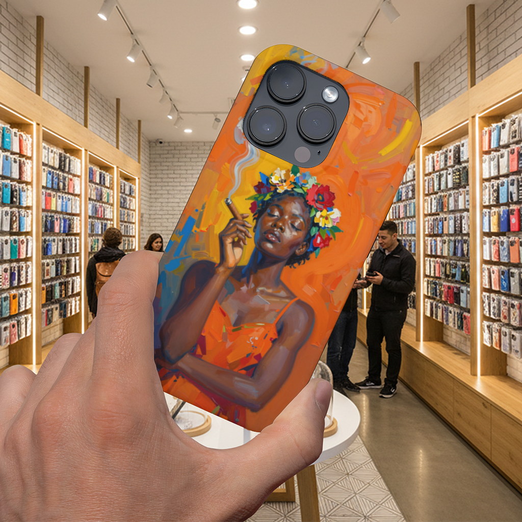 Black Woman Smoking with Flower Crown iPhone 16 Pro and Pro Max Case