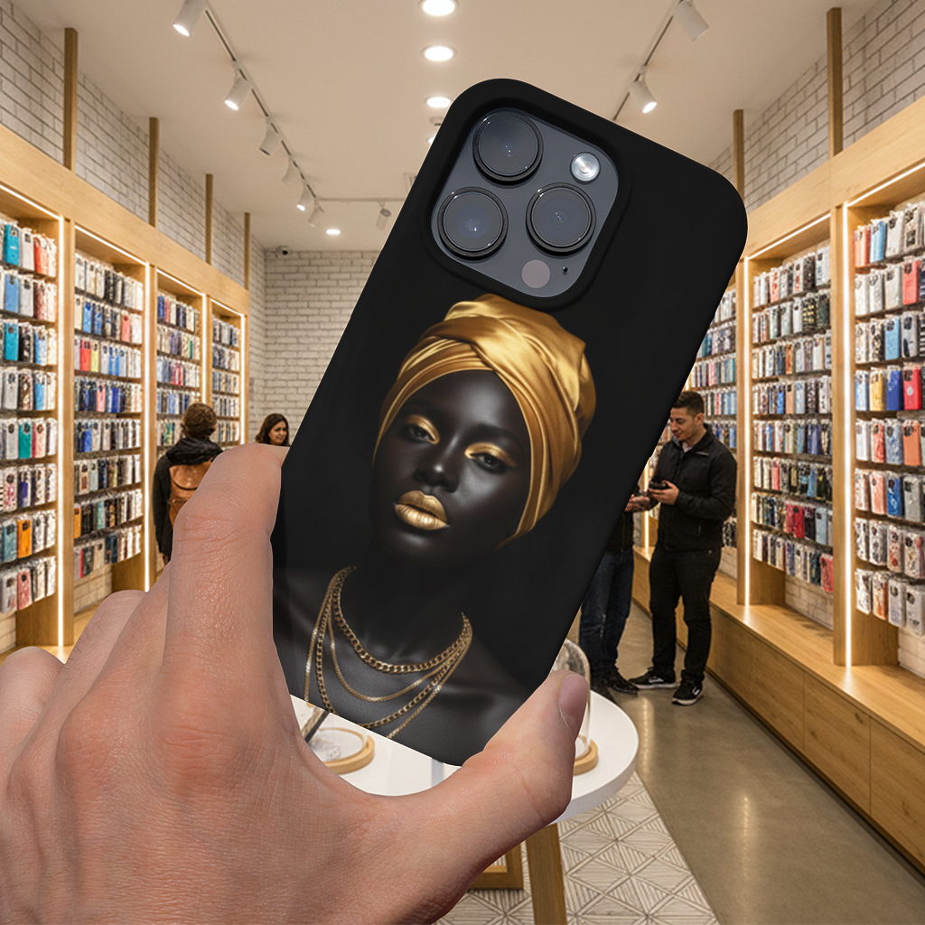 Metallic Gold Lips Black Woman Portrait iPhone 16 Pro and Pro Max Case