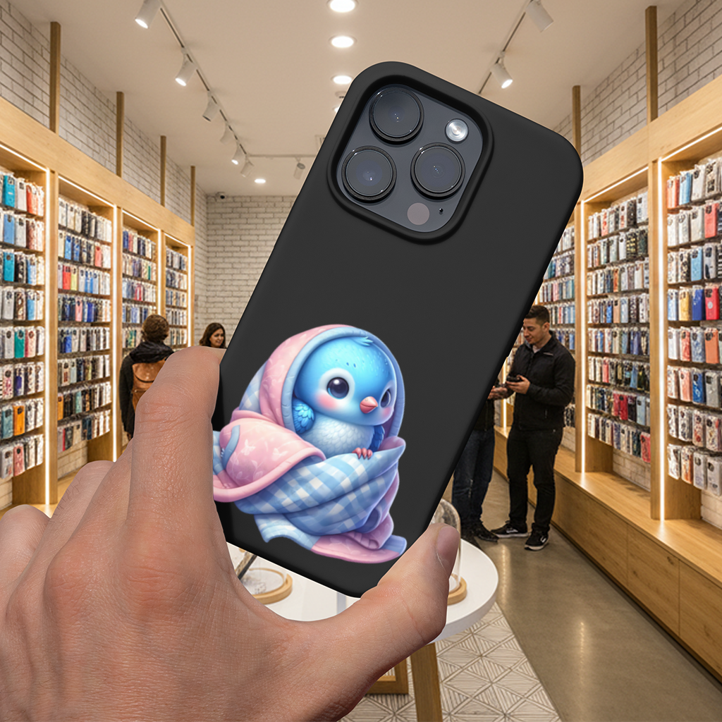 Kawaii Blue Bird in Blanket iPhone 16 Pro and Pro Max Case
