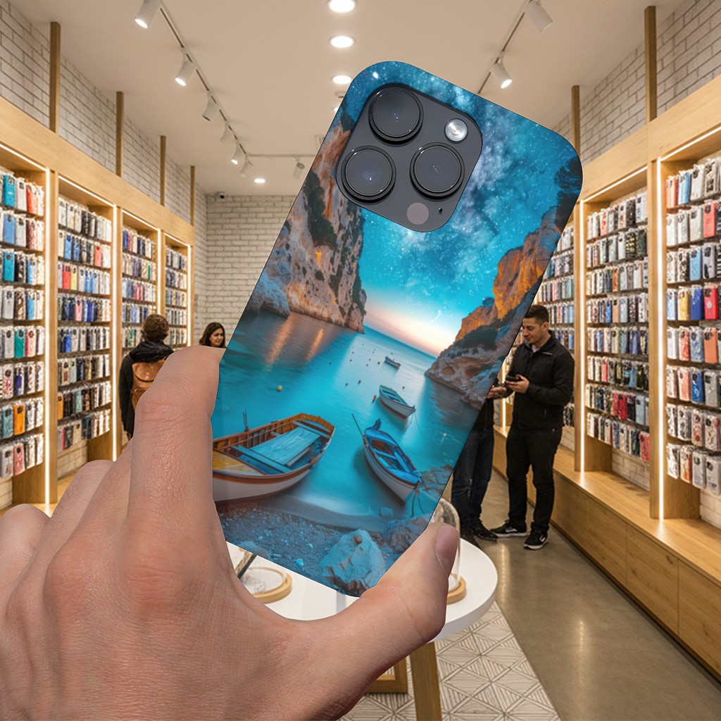 Starry Night Over Ocean Bay and Rowboats iPhone 16 Pro and Pro Max Case