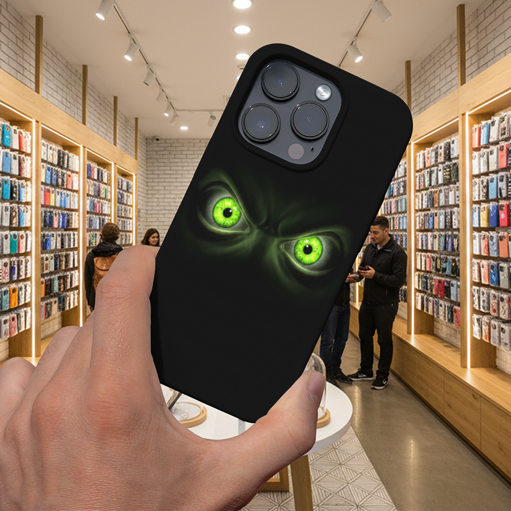 Glowing Green Monster Eyes in Darkness iPhone 16 Pro and Pro Max Case
