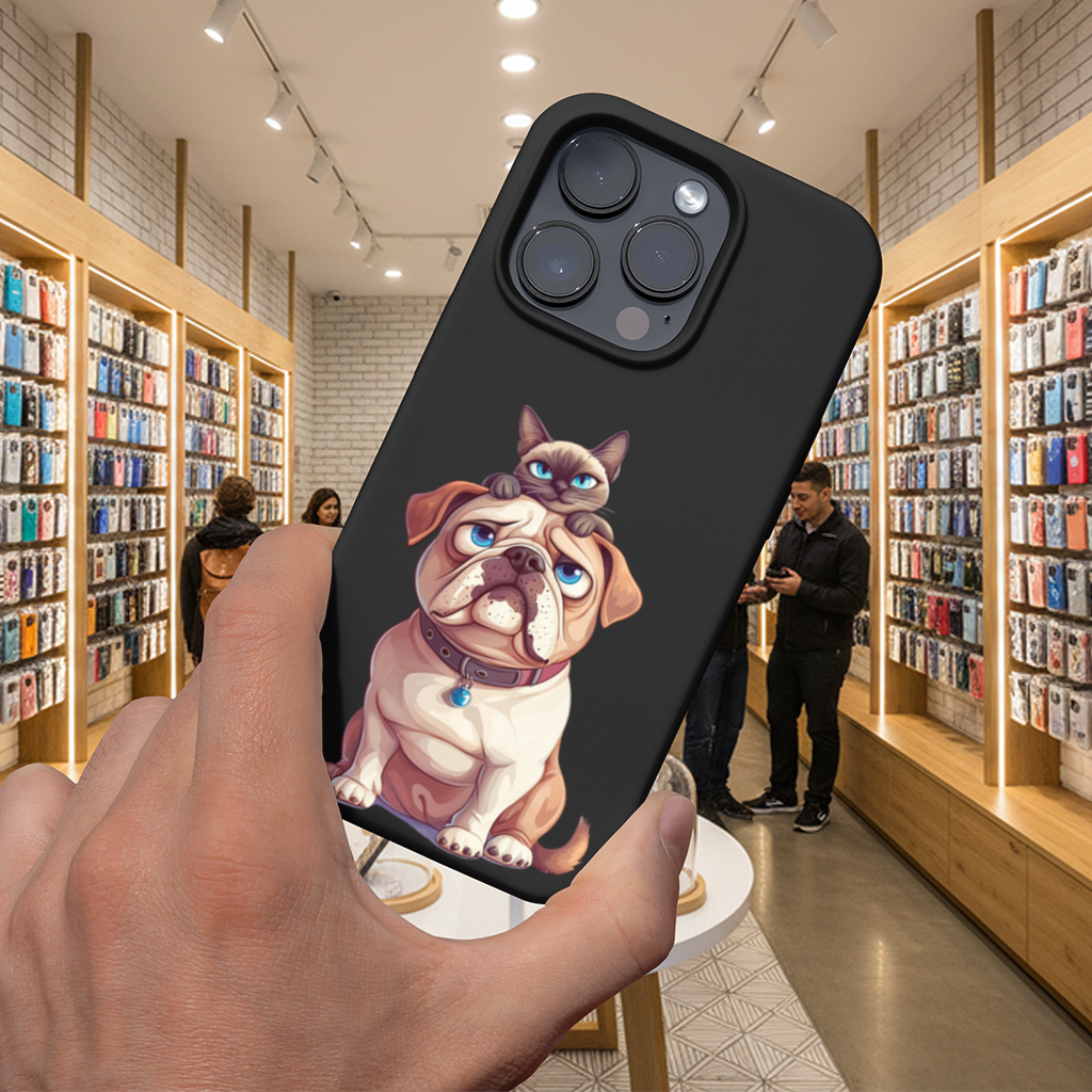Sad Pug with Siamese Cat on Head iPhone 16 Pro and Pro Max Case