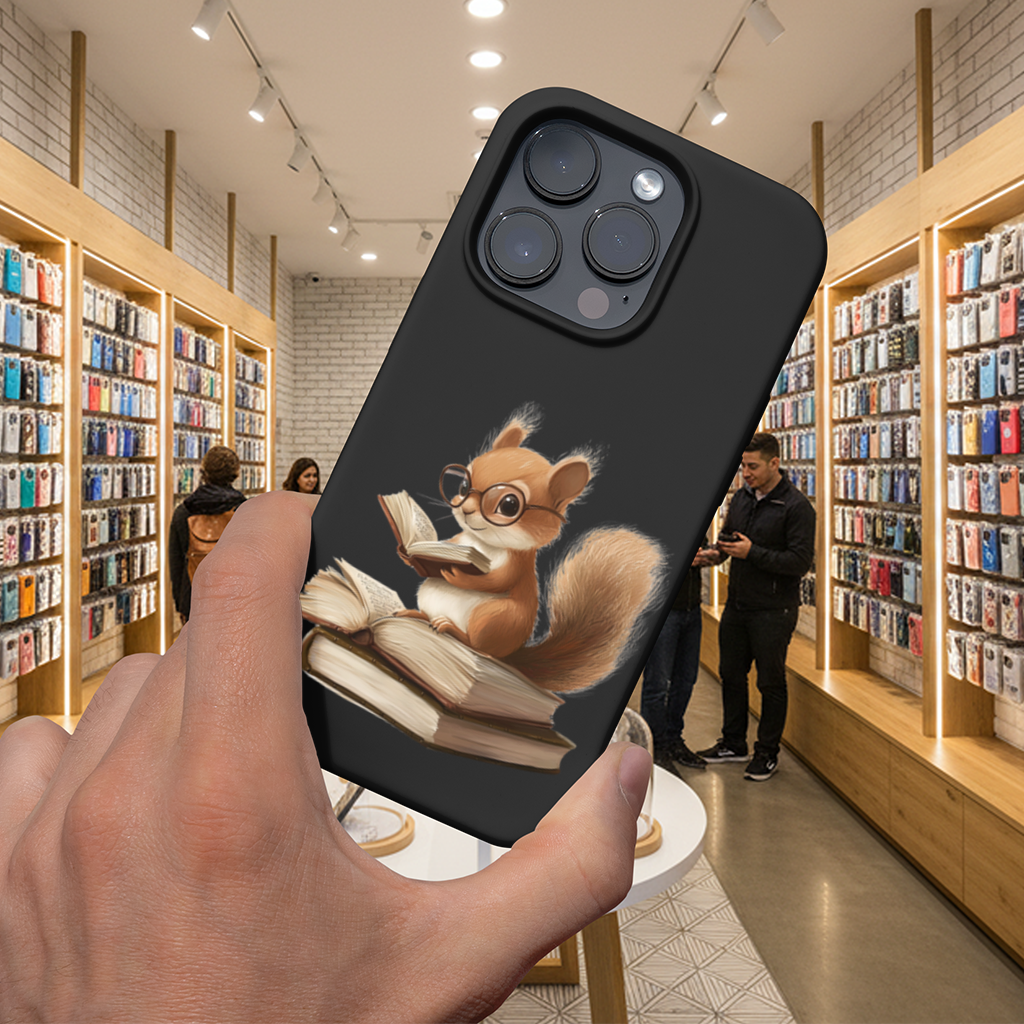 Scholarly Squirrel Reading on Book Stack iPhone 16 Pro and Pro Max Case