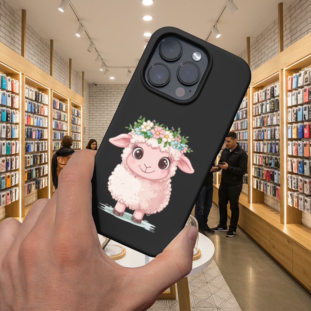 Kawaii Çiçek Taçlı Pembe Kuzu iPhone 16 Pro ve Pro Max Kılıfı
