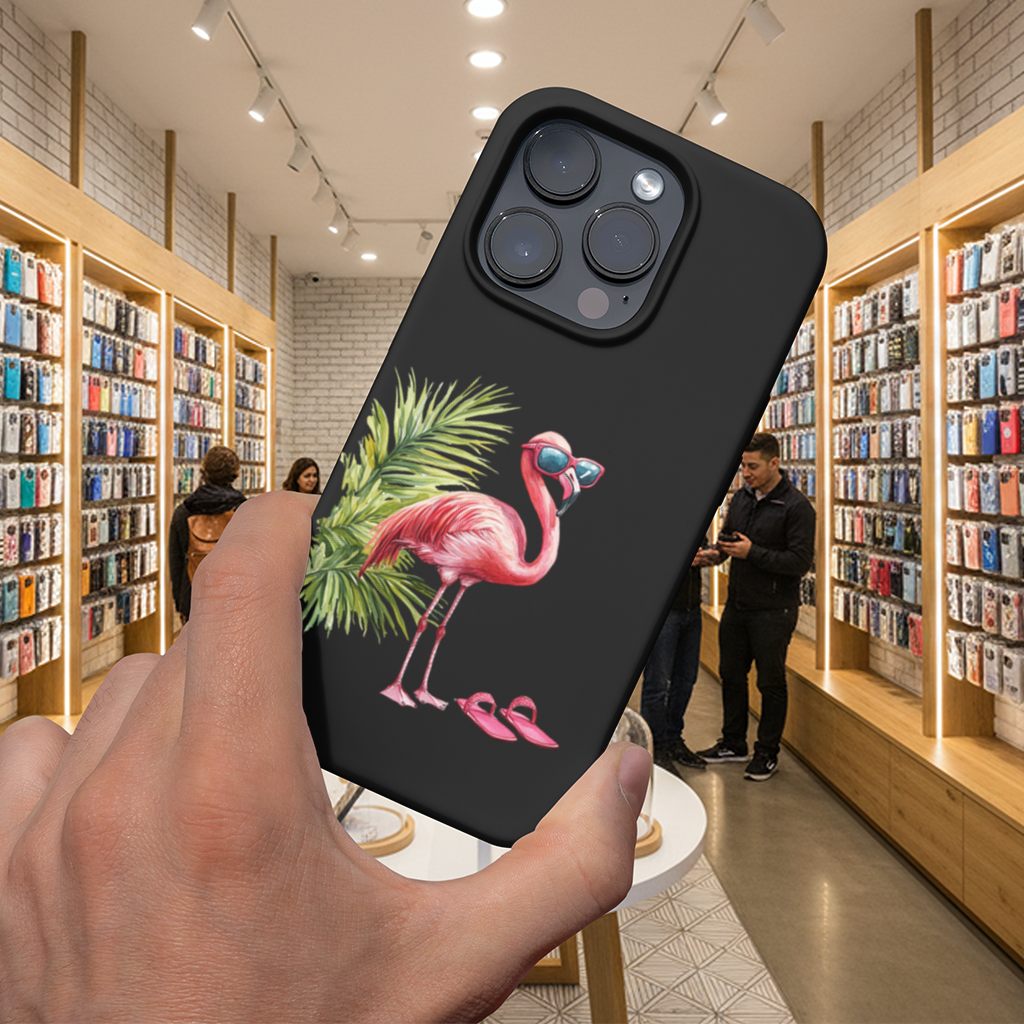 Güneş Gözlüklü Pembe Flamingo iPhone 16 Pro ve Pro Max Kılıfı