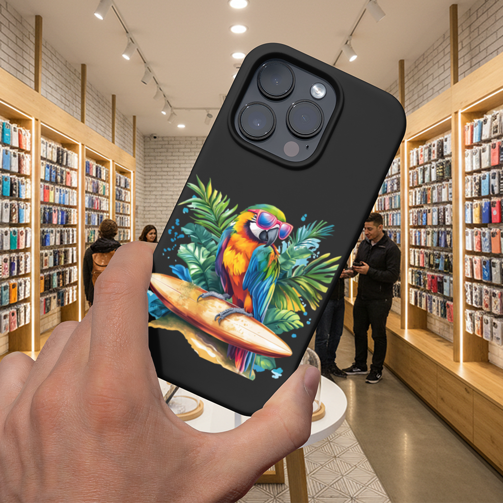 Surfing Parrot with Pink Sunglasses iPhone 16 Pro and Pro Max Case