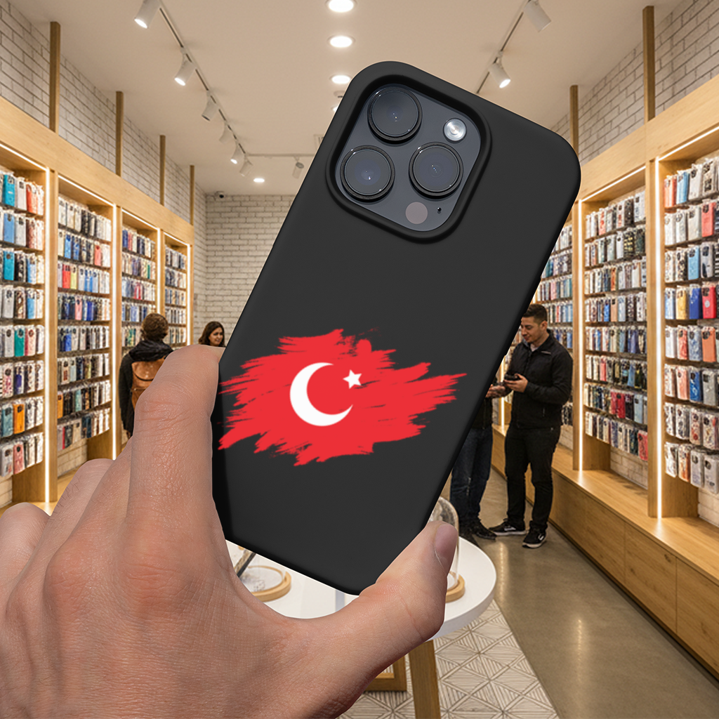 Fırça Darbeli Ay Yıldız Türkiye Bayrağı iPhone 16 Pro ve Pro Max Kılıfı