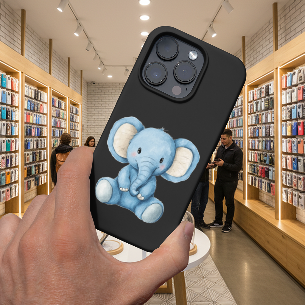 Mavi Suluboya Bebek Fil iPhone 16 Pro ve Pro Max Kılıfı