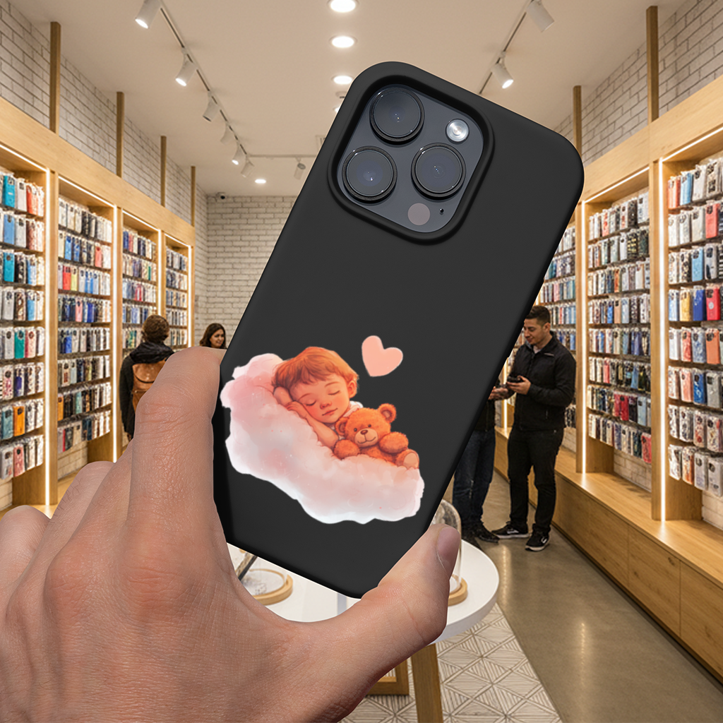 Bulut Üstünde Uyuyan Bebek ve Ayıcık iPhone 16 Pro ve Pro Max Kılıfı