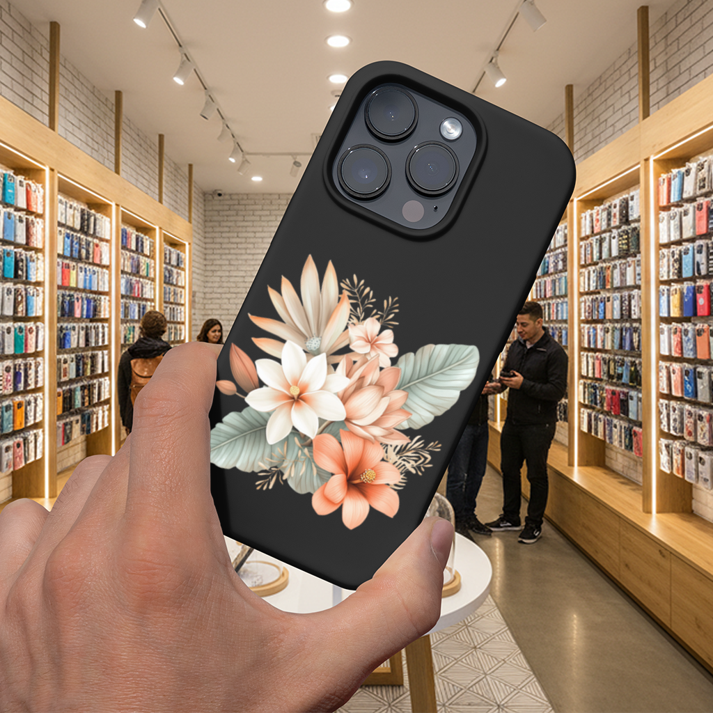 Şeftali Tonlu Tropikal Çiçek Buketi iPhone 16 Pro ve Pro Max Kılıfı