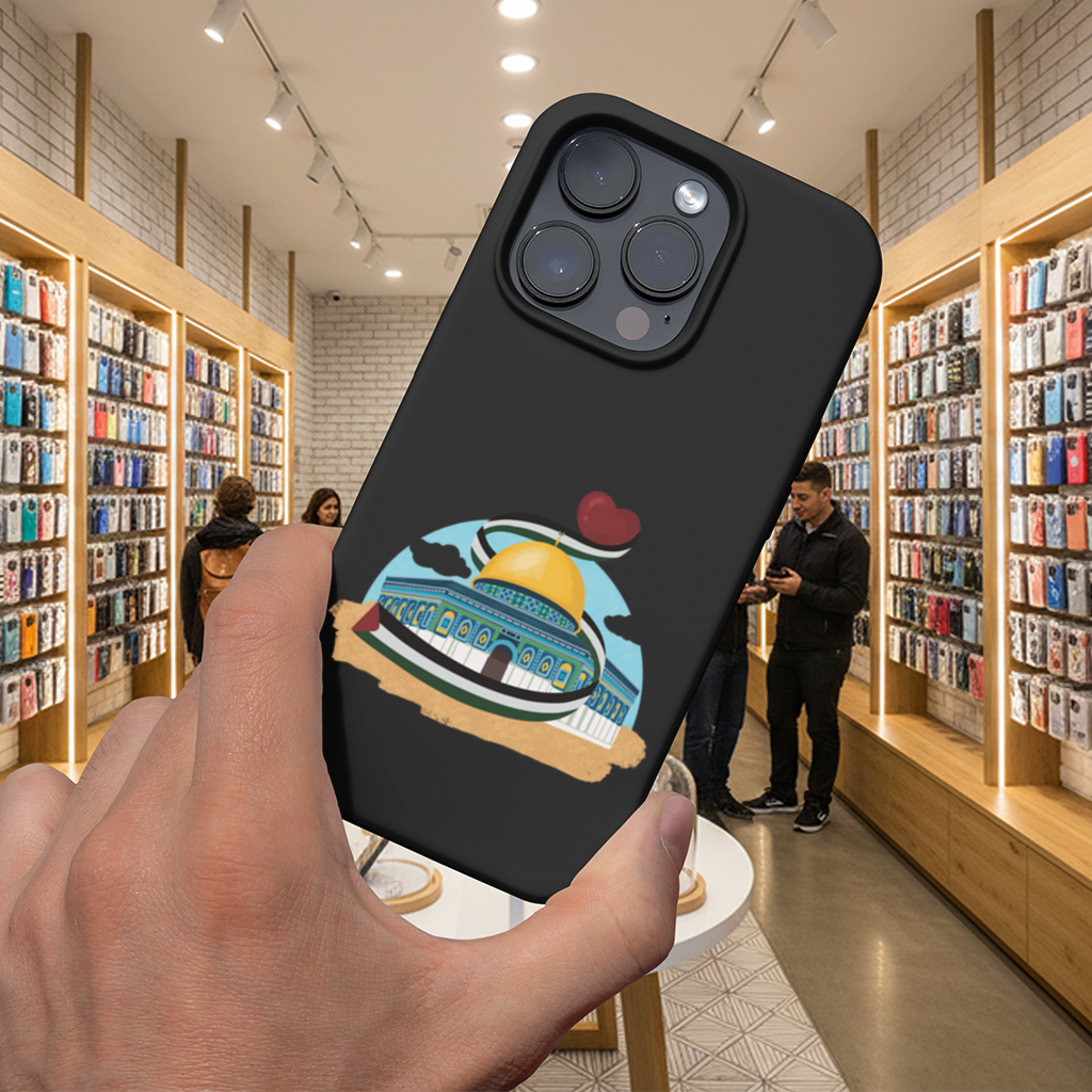 Filistin Bayraklı Kubbet-üs Sahra ve Kalp iPhone 16 Pro ve Pro Max Kılıfı