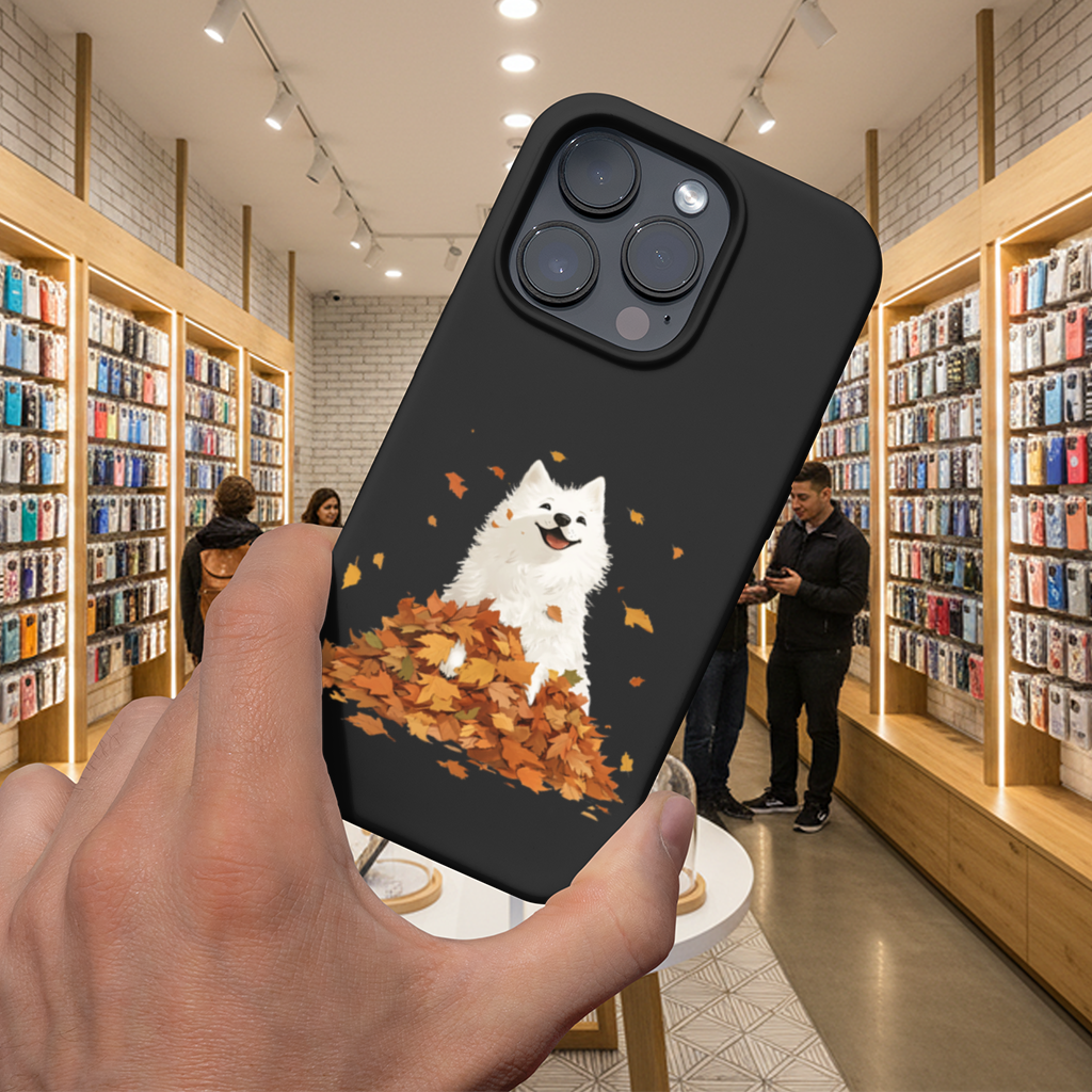 Happy White Dog in Autumn Leaves iPhone 16 Pro and Pro Max Case