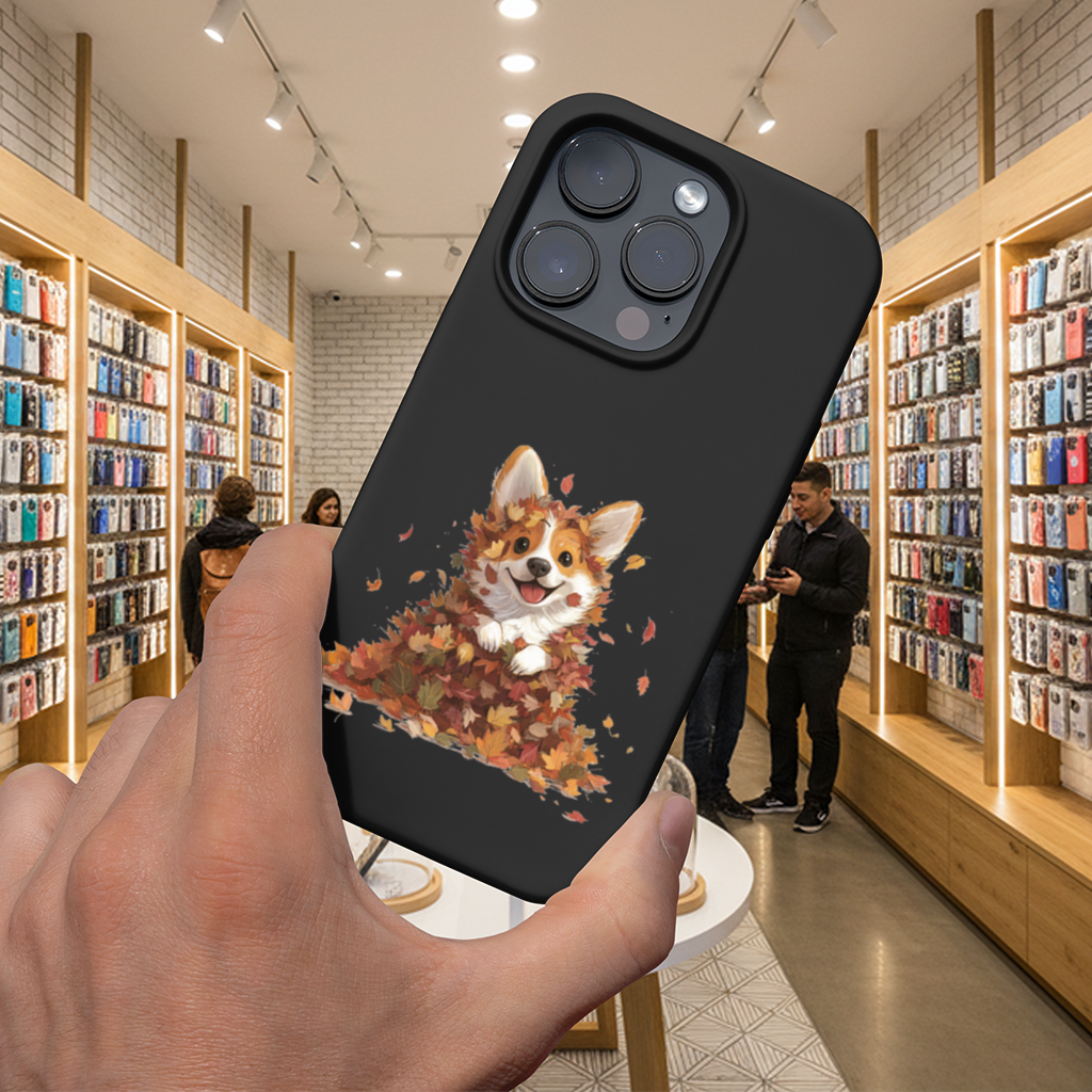 Sonbahar Yaprakları İçinde Mutlu Corgi iPhone 16 Pro ve Pro Max Kılıfı