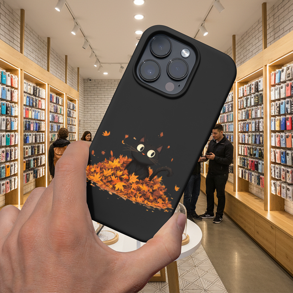 Cute Black Cat in Autumn Leaves iPhone 16 Pro and Pro Max Case