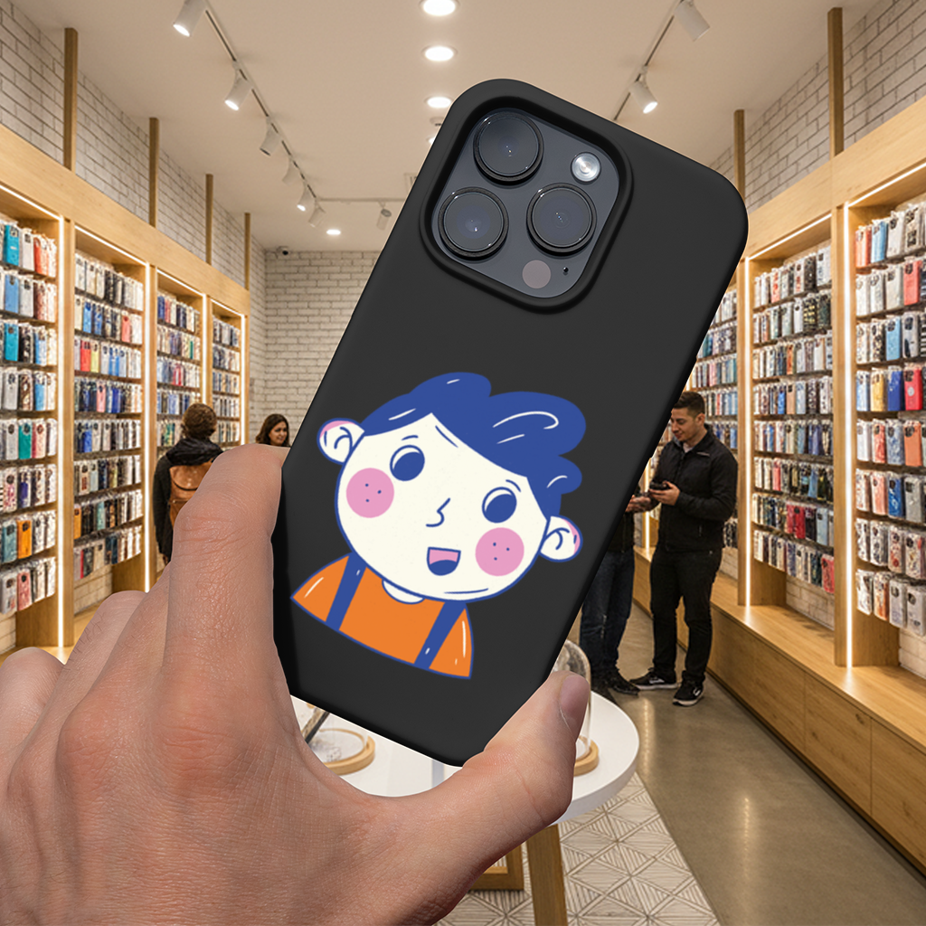 Sevimli Mavi Saçlı Gülen Çocuk iPhone 16 Pro ve Pro Max Kılıfı