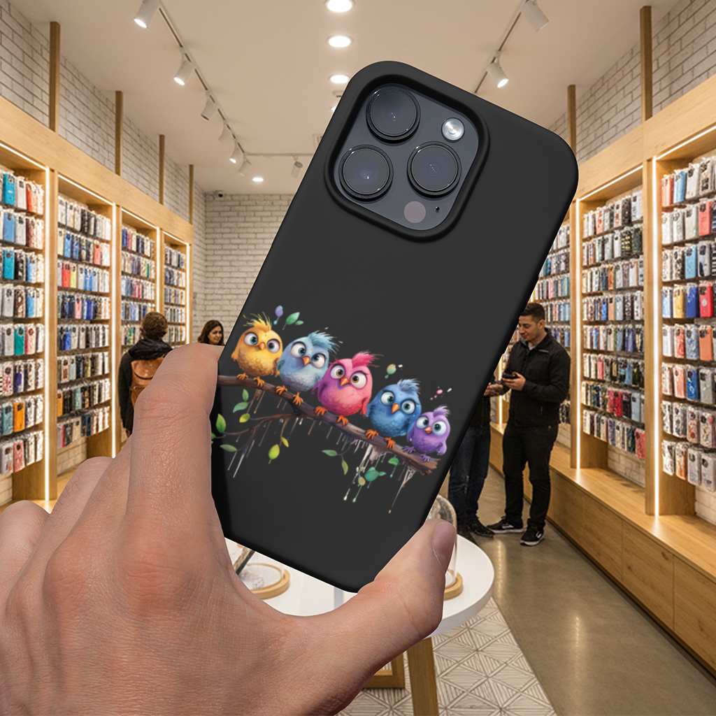 Daldaki Beş Renkli Kawaii Kuş iPhone 16 Pro Max Kılıfı