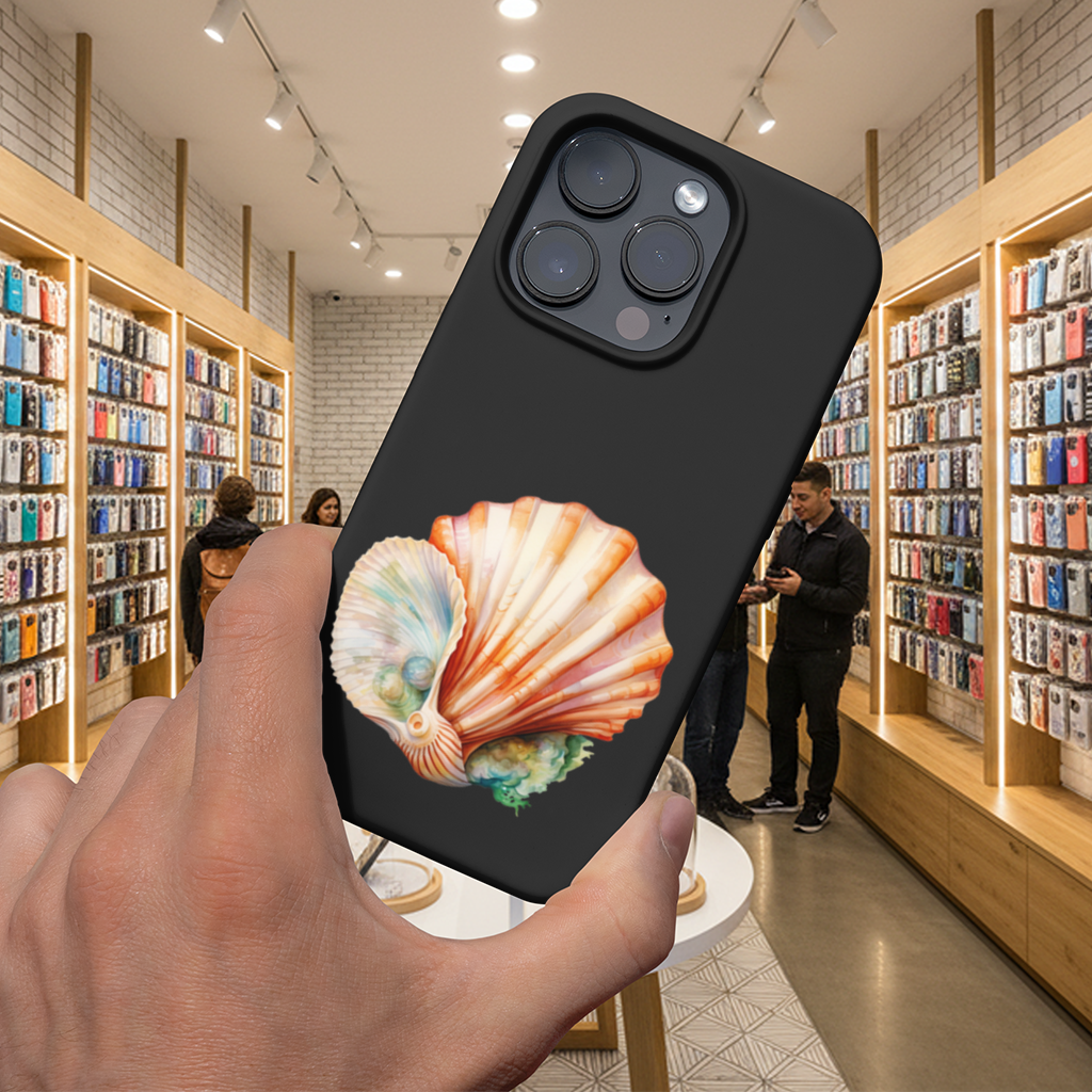 Iridescent Pearls in Orange Scallop Seashell 