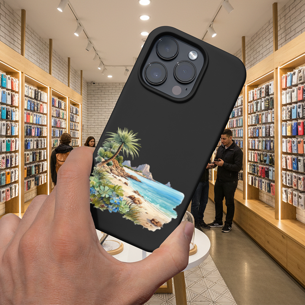 Turkuaz Deniz ve Tropikal Palmiye iPhone 16 Pro Max Kılıfı
