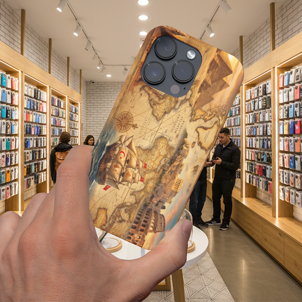 Antik Çağlar Konseptli Retro Dünya Haritası iPhone 16 Pro Max Kılıfı